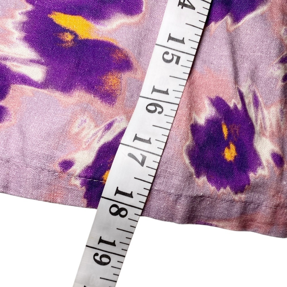 Open Edit Purple Floral Cropped Button Down Short Sleeve Women's Top - Picture 11 of 13